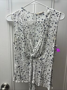 Sleeveless White Star & Moon Tie-Back Blouse